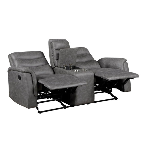 English Elm Modern Microfiber Reclining Sofa with Drop Down Table and Cup Holders for Living Room Gray 2pc Set B011S04357