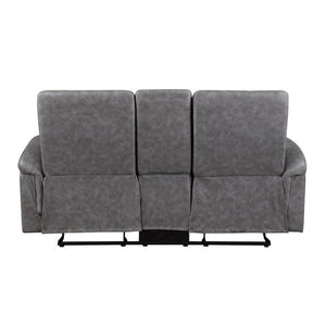English Elm Modern Microfiber Reclining Sofa with Drop Down Table and Cup Holders for Living Room Gray 2pc Set B011S04357