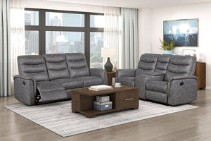 English Elm Modern Microfiber Reclining Sofa with Drop Down Table and Cup Holders for Living Room Gray 2pc Set B011S04357