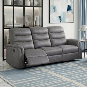 English Elm Modern Microfiber Reclining Sofa with Drop Down Table and Cup Holders for Living Room Gray 2pc Set B011S04357