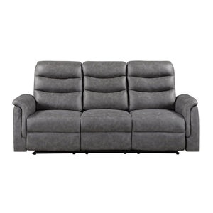 English Elm Modern Microfiber Reclining Sofa with Drop Down Table and Cup Holders for Living Room Gray 2pc Set B011S04357