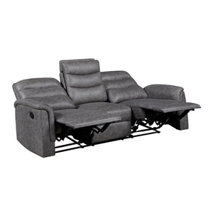 English Elm Modern Microfiber Reclining Sofa with Drop Down Table and Cup Holders for Living Room Gray 2pc Set B011S04357