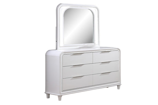 English Elm Classic Pearl White Six Drawer Dresser with Mirror Solid Wood Contemporary Bedroom 6 Drawer B011S04358