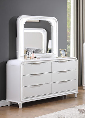 English Elm Classic Pearl White Six Drawer Dresser with Mirror Solid Wood Contemporary Bedroom 6 Drawer B011S04358