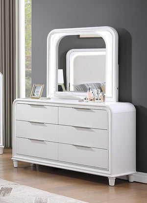 English Elm Classic Pearl White Six Drawer Dresser with Mirror Solid Wood Contemporary Bedroom 6 Drawer B011S04358