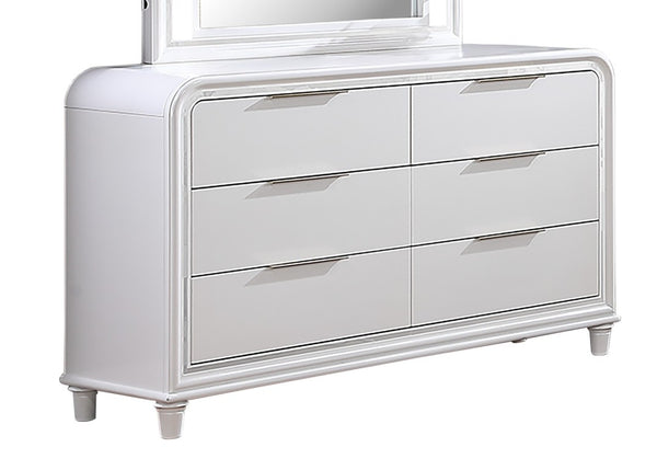 English Elm Classic Pearl White Six Drawer Dresser with Mirror Solid Wood Contemporary Bedroom 6 Drawer B011S04358