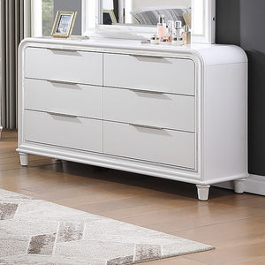 English Elm Classic Pearl White Six Drawer Dresser with Mirror Solid Wood Contemporary Bedroom 6 Drawer B011S04358