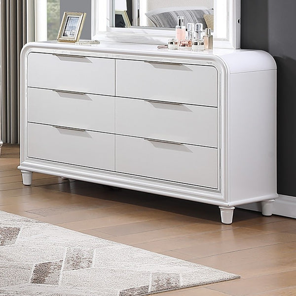 English Elm Classic Pearl White Six Drawer Dresser with Mirror Solid Wood Contemporary Bedroom 6 Drawer B011S04358