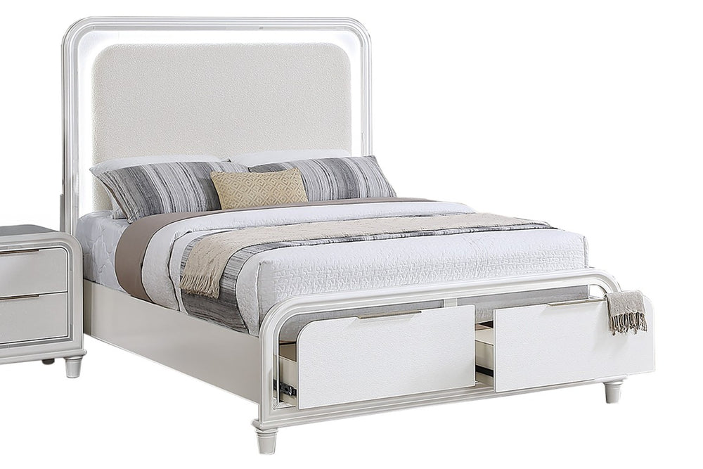 English Elm Elegant Pearl White Eastern King Platform Bed with LED Headboard and Storage Drawers B011S04362