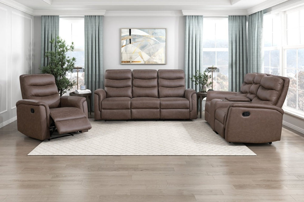 English Elm Modern Three Piece Reclining Sofa Set with Microfiber Upholstery and Storage Console B011S04363
