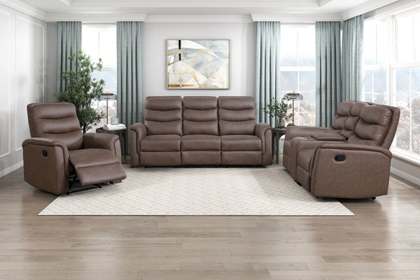 English Elm Modern Three Piece Reclining Sofa Set with Microfiber Upholstery and Storage Console B011S04363