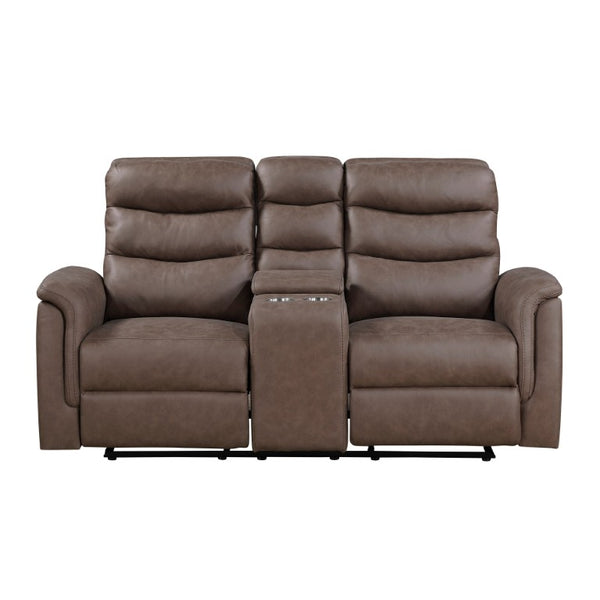 English Elm Modern Three Piece Reclining Sofa Set with Microfiber Upholstery and Storage Console B011S04363