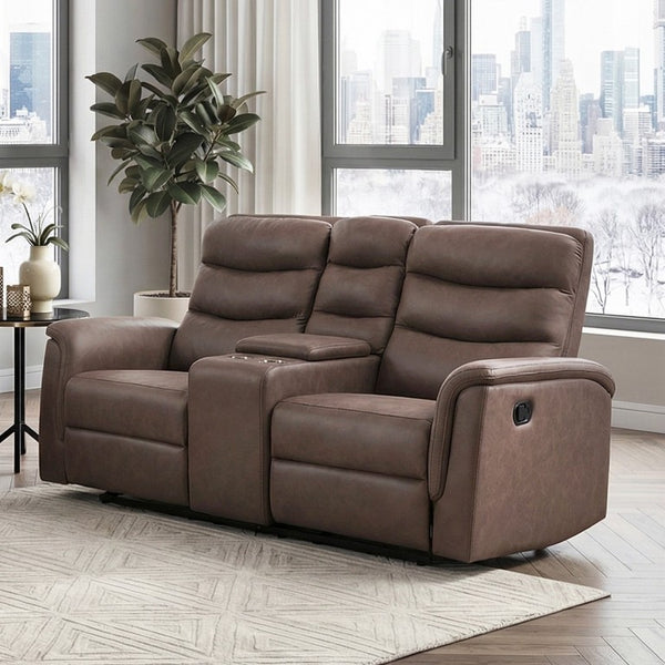 English Elm Modern Three Piece Reclining Sofa Set with Microfiber Upholstery and Storage Console B011S04363
