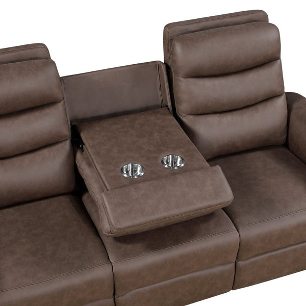 English Elm Modern Three Piece Reclining Sofa Set with Microfiber Upholstery and Storage Console B011S04363