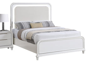 English Elm Bedroom Eastern King Platform Set with LED Headboard Pearl White Acacia Wood Frame B011S04366