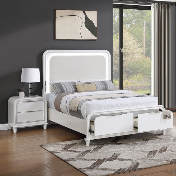 English Elm Classic Queen Platform Bed Set with LED Headboard Nightstands Underbed Storage White B011S04367