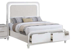English Elm Classic Queen Platform Bed Set with LED Headboard Nightstands Underbed Storage White B011S04367