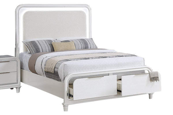 English Elm Classic Queen Platform Bed Set with LED Headboard Nightstands Underbed Storage White B011S04367