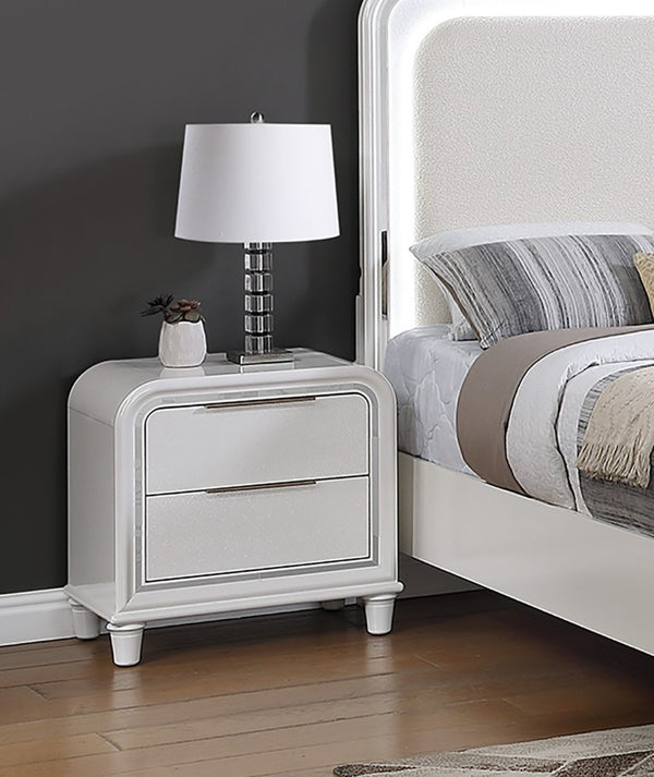 English Elm Classic Queen Platform Bed Set with LED Headboard Nightstands Underbed Storage White B011S04367