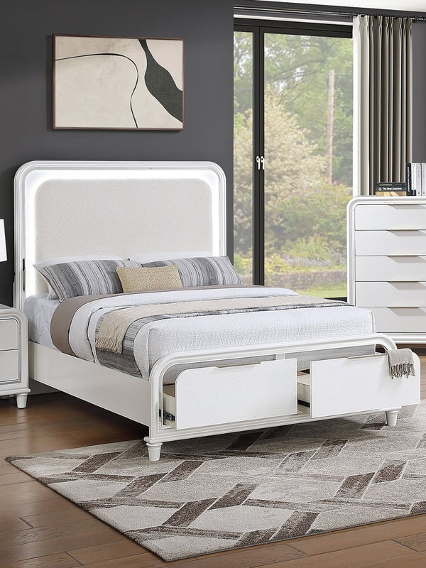 English Elm Classic Queen Platform Bed Set with LED Headboard Nightstands Underbed Storage White B011S04367