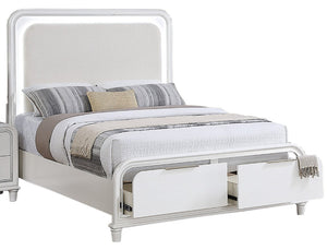 English Elm Classic Queen Platform Bed Set with LED Headboard Nightstands Underbed Storage White B011S04367