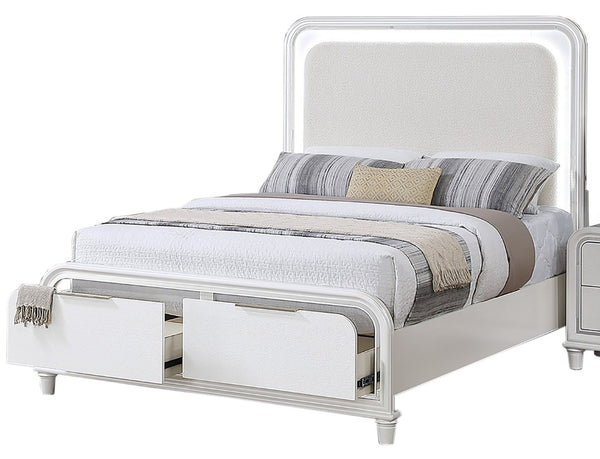 English Elm Classic Queen Platform Bed Set with LED Headboard Nightstands Underbed Storage White B011S04367