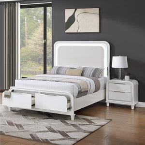 English Elm Classic Queen Platform Bed Set with LED Headboard Nightstands Underbed Storage White B011S04367