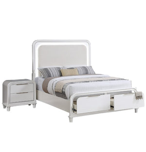 English Elm Classic Queen Platform Bed Set with LED Headboard Nightstands Underbed Storage White B011S04367