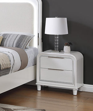 English Elm Classic Queen Platform Bed Set with LED Headboard Nightstands Underbed Storage White B011S04367