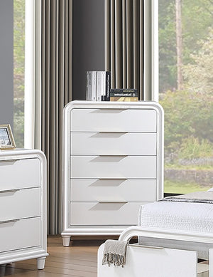 English Elm Queen Platform Bed Set with LED Headboard Pearl White Glam Bedroom 3 Piece B011S04369