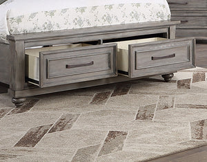 English Elm King Platform Bed Tall Three Panel Headboard Oak Veneer Gray Storage Drawers Included B011S04374