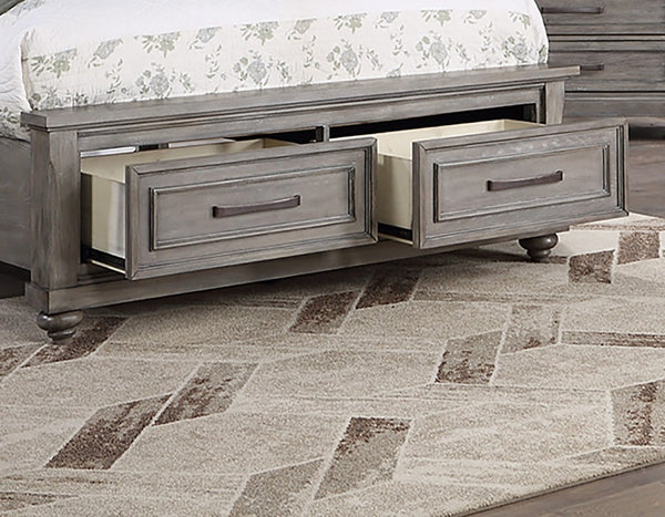 English Elm King Platform Bed Tall Three Panel Headboard Oak Veneer Gray Storage Drawers Included B011S04374