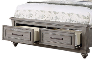 English Elm King Platform Bed Tall Three Panel Headboard Oak Veneer Gray Storage Drawers Included B011S04374