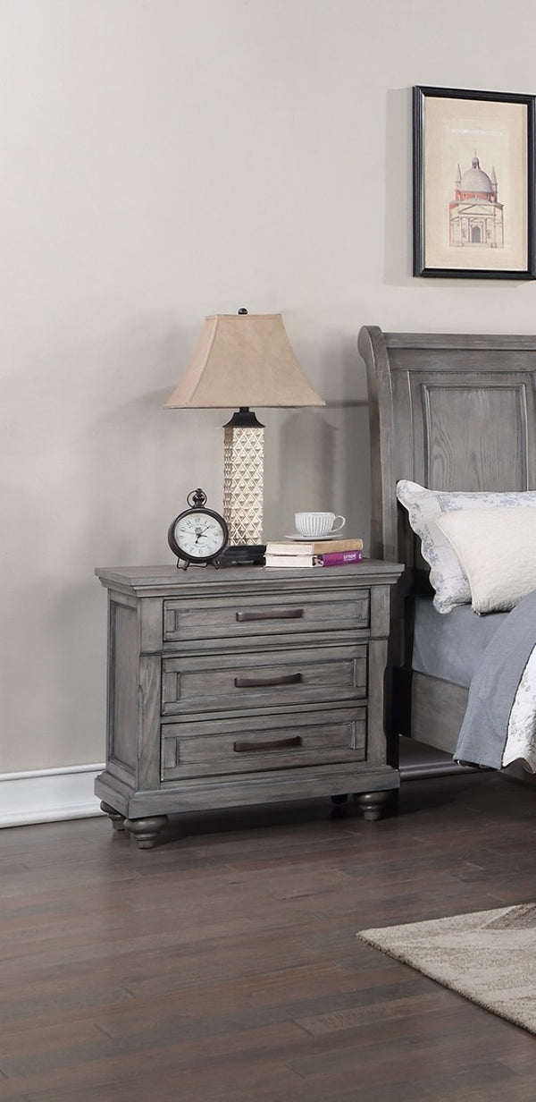 English Elm Gray Oak Veneer Eastern King Panel Bed Set with Tall Headboard and Storage Drawers Gray Transitional B011S04377