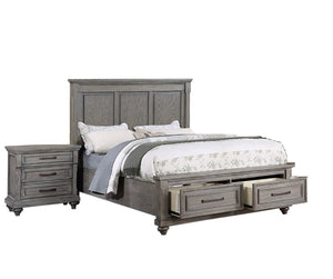 English Elm Gray Oak Veneer Eastern King Panel Bed Set with Tall Headboard and Storage Drawers Gray Transitional B011S04377