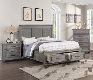 English Elm 3Pc Transitional Bedroom Set with Panel Bed Underbed Storage Nightstand and Tall Chest Gray King B011S04379