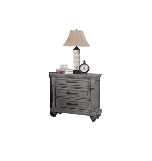 English Elm 3Pc Transitional Bedroom Set with Panel Bed Underbed Storage Nightstand and Tall Chest Gray King B011S04379