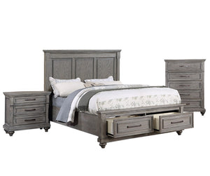 English Elm 3Pc Transitional Bedroom Set with Panel Bed Underbed Storage Nightstand and Tall Chest Gray King B011S04379
