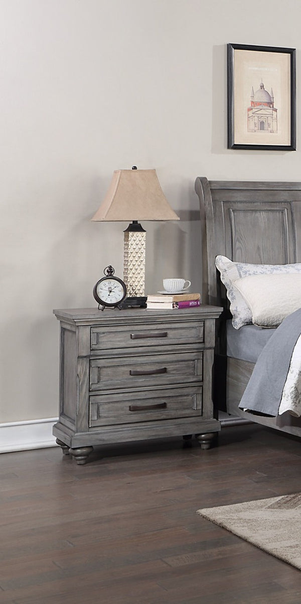 English Elm 3Pc Transitional Bedroom Set with Panel Bed Underbed Storage Nightstand and Tall Chest Gray King B011S04379