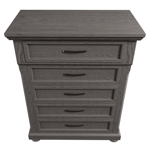 English Elm 3Pc Transitional Bedroom Set with Panel Bed Underbed Storage Nightstand and Tall Chest Gray King B011S04379