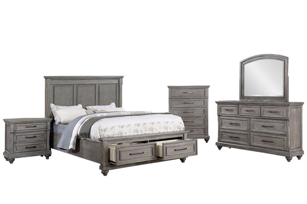 English Elm 3Pc Transitional Bedroom Set with Panel Bed Underbed Storage Nightstand and Tall Chest Gray King B011S04379