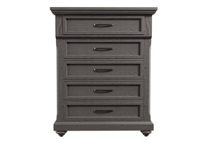 English Elm 3Pc Transitional Bedroom Set with Panel Bed Underbed Storage Nightstand and Tall Chest Gray King B011S04379