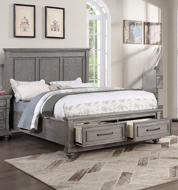 English Elm 3Pc Transitional Bedroom Set with Panel Bed Underbed Storage Nightstand and Tall Chest Gray King B011S04379