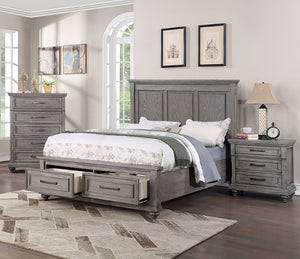 English Elm 3Pc Transitional Bedroom Set with Panel Bed Underbed Storage Nightstand and Tall Chest Gray King B011S04379