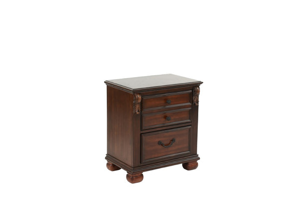 English Elm Traditional Cherry Queen Bed Set with Carved Headboard and Antique Scrollwork Details B011S04382