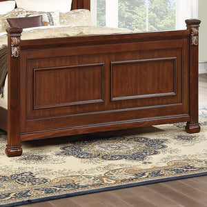English Elm Traditional Cherry Queen Bed Set with Carved Headboard and Antique Scrollwork Details B011S04382