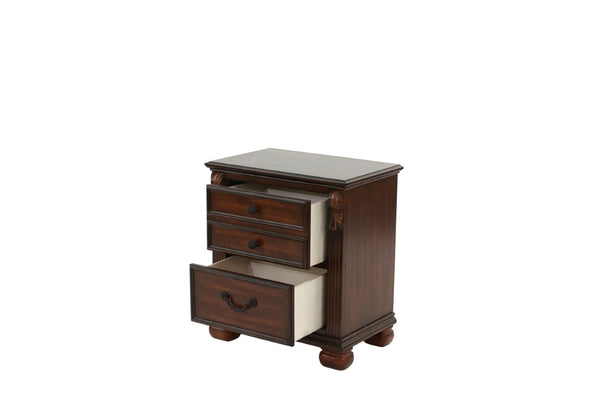 English Elm Traditional Cherry Finish Bedroom Set with Scrollwork Headboard Ornate Carved Details King B011S04383