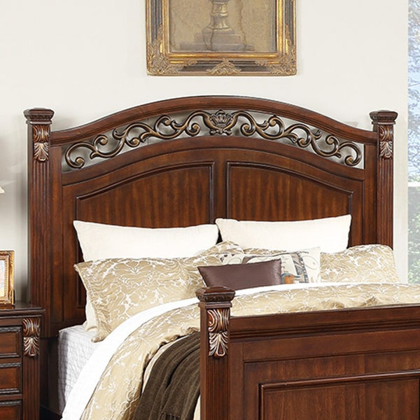 English Elm Traditional Cherry Finish Bedroom Set with Scrollwork Headboard Ornate Carved Details King B011S04383