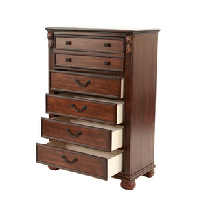 English Elm Traditional Cherry Finish Bedroom Set with Scrollwork Headboard Ornate Carved Details Queen B011S04384