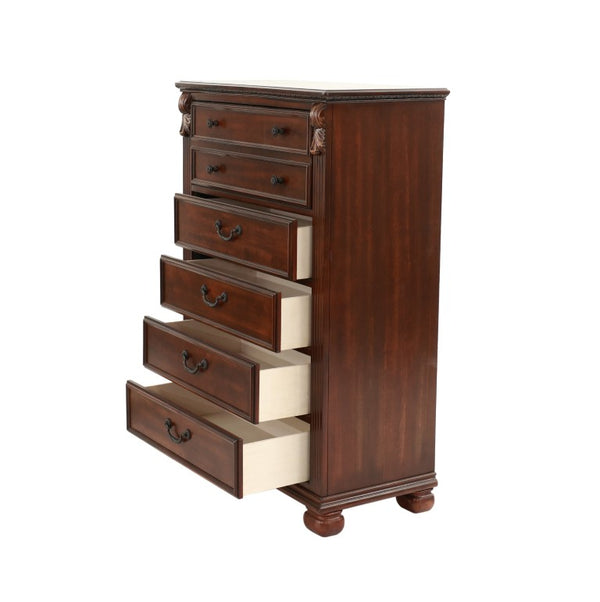 English Elm Traditional Cherry Finish Bedroom Set with Scrollwork Headboard Ornate Carved Details Queen B011S04384